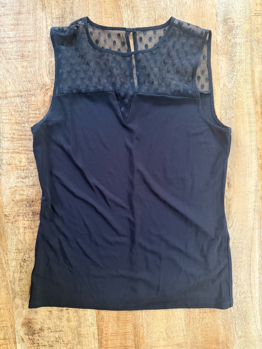 ANN TAYLOR Petite Black Dot Mesh Yoke Sleeveless Tank Top Medium Petite
